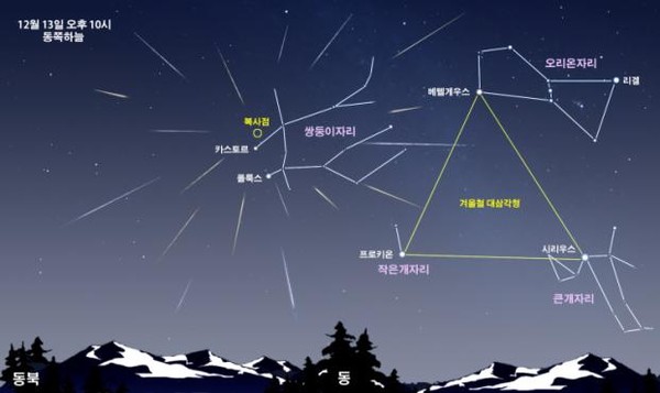 쌍둥이자리 유성우 예상도 [국립과천과학관 제공]