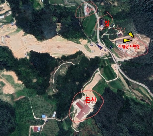 함양군 수동면 내백리 터널공사 지역 [사진=구글어스 캡쳐 ]