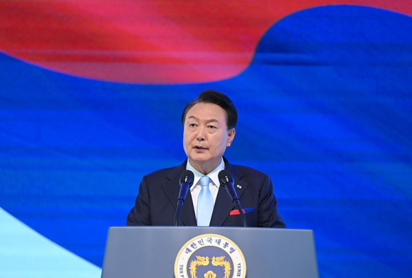 윤석열 대통령이 8월 15일 제78주년 광복절 경축식에서 경축사를 하고 있다.(사진=대통령실)