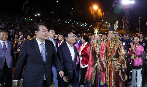 윤석열 대통령은 9월 23일 ‘2023 대백제전’ 개막식에 참석했다.(사진=대통령실)