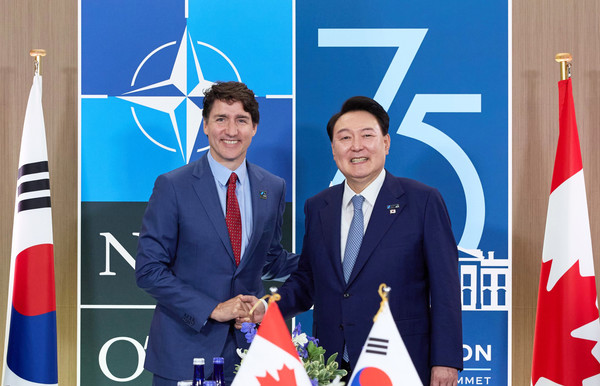 윤석열 대통령은 저스틴 트뤼도(Justin Trudeau) 캐나다 총리와 정상회담을 가졌다. (사진=대통령실)