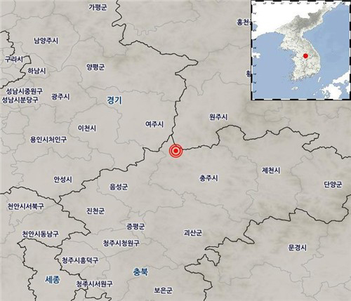 7일 새벽 지진이 발생한 충북 충주시 북서쪽 22㎞ 지역 (사진=기상청)