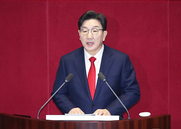 권성동 원내대표가 11일 국회 본회의에서 교섭단체 대표연설을 하고 있다.(사진=국민의힘)