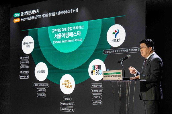 취임 100일 맞이한 서울문화재단 송형종 대표이사가 경영 9기 전략을 발표하고 있다.(사진=서울문화재단)