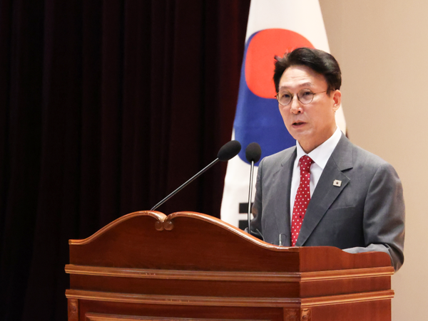 김민석 국무총리가 지난 7일 정부세종청사 대강당에서 열린 취임식에서 취임사를 하고 있다.(사진=국무총리실)