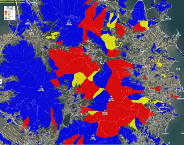 마을(산림유역) 기준 실시간 산사태 위험도 (사진=산림청)