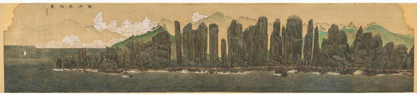 김규진, ‘총석정절경도(叢石亭絶景圖)’, 1920, 비단에 채색, 195.5×882.5cm, 희정당 동쪽 벽, 국가등록문화유산 (사진=국가유산청)