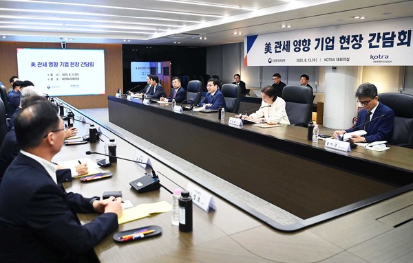 지난 13일 서울 KOTRA 회의실에서 열린 ‘관세대응 119 종합상담센터 현장방문 및 미국 관세영향 기업간담회’ 모습 (사진=산업통상자원부 자료사진)