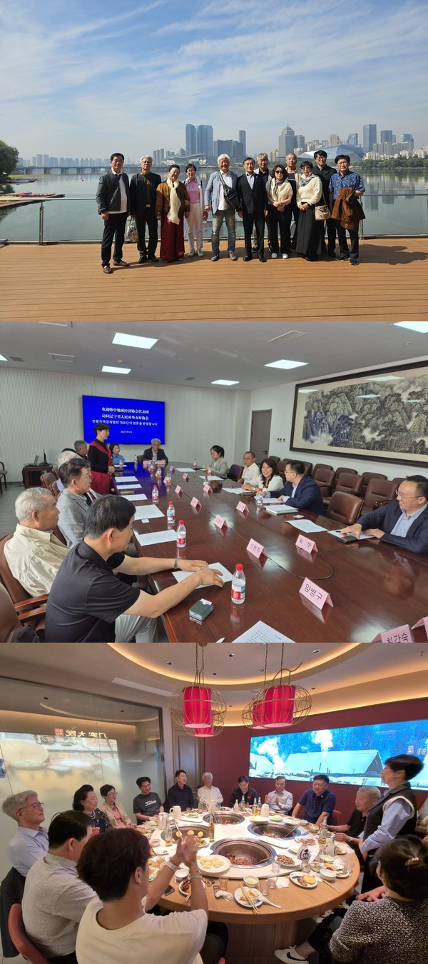 이응선  조직 위원장은 이번 전시회에서 료녕성 성정부 인사들에게 대회 조직위원장으로서 소감을 전했으며, 또 만찬자리에서 한중미술협회 후원회원들에게 감사를 표했다[사진=한중미술협회 제공]