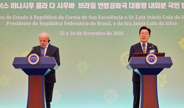 이재명 대통령과 브라질 루이스 이나시우 룰라 다 시우바 대통령이 23일 청와대에서 공동언론발표를 하고 있다.(사진=청와대)