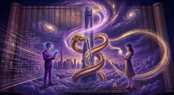 개인의 데이터가 자산으로 변환되는 장면을 통해 정보가 경제적 가치의 핵심 요소로 부상하며 데이터가 새로운 화폐로 기능하는 시대를 표현한 작품이다.